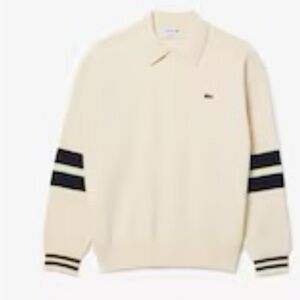 Lacoste Men's Ivory Sweater with Navy Stripes